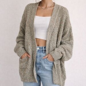 NEW Moon & Madison Kimono Style Open Front Knitted Sweater XS Grey Green